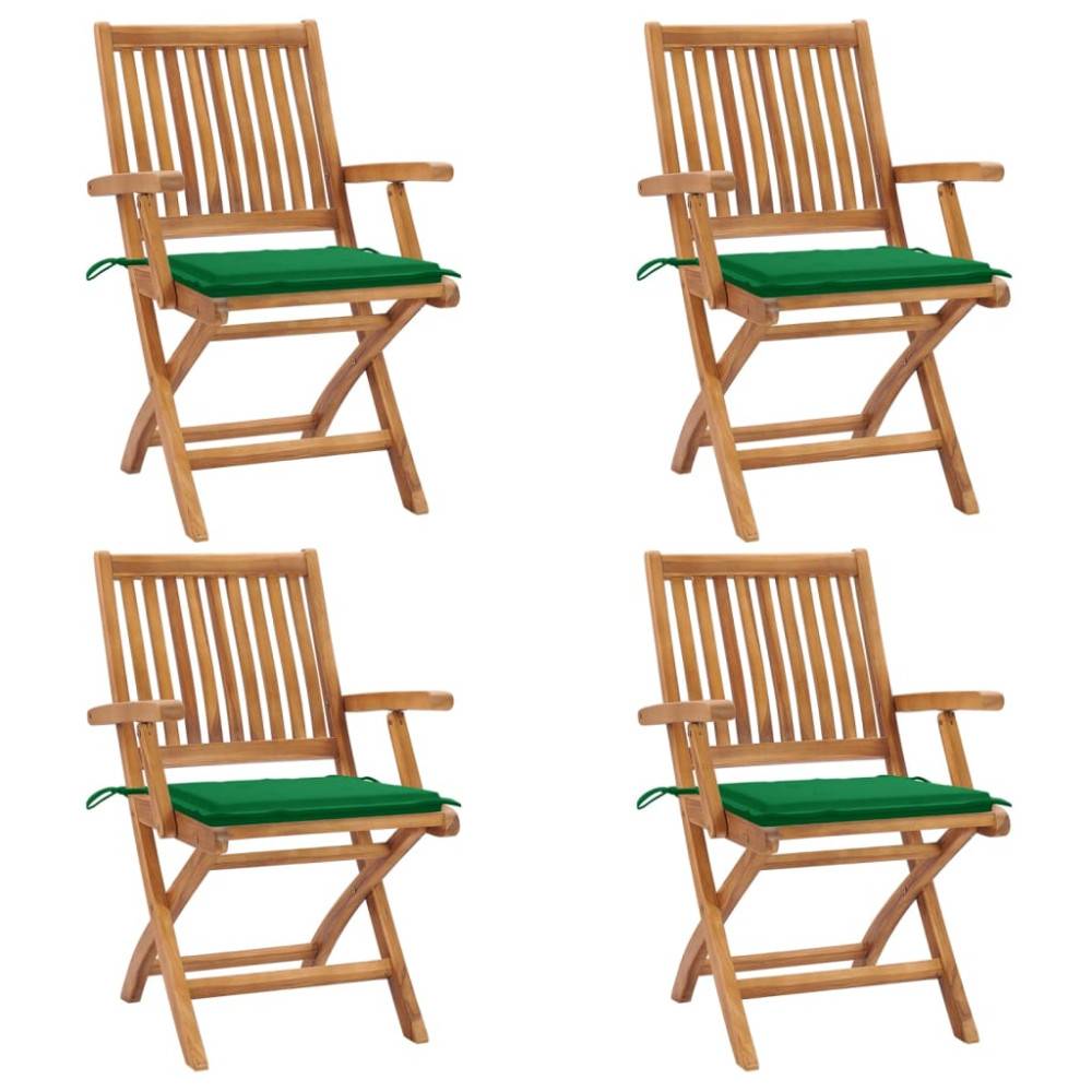 Hopfällbara stolar med dynor 4 st massivt teakträ
