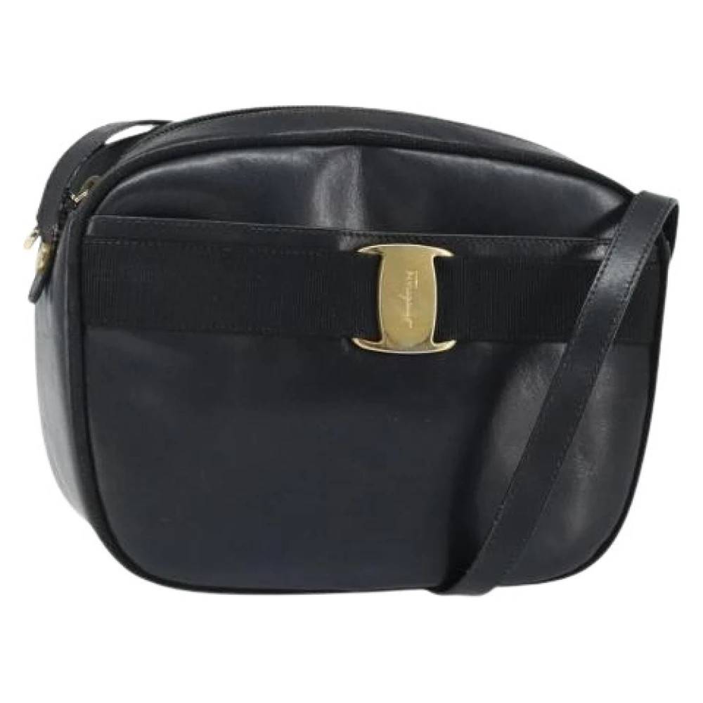 Salvatore Ferragamo Pre-owned Pre-owned Læder Skuldertaske - Vintage - Dame - Sort - ONE SIZE - Uld