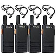 Retevis RT622P Walkie Talkie Mini, 15 mm Ultratunn, USB-C Uppladdningsbar 2-vägs radio 1620 mAh Batteri, VOX, Professionell Restaurang Walkie Talkies Bärbar med Hörlurar (4 St, Svart)
