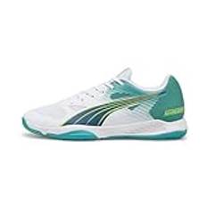 PUMA Unisex Attacourt inomhussko, Puma Vit ocean tropisk glittrande grön limepress, 44.5 EU