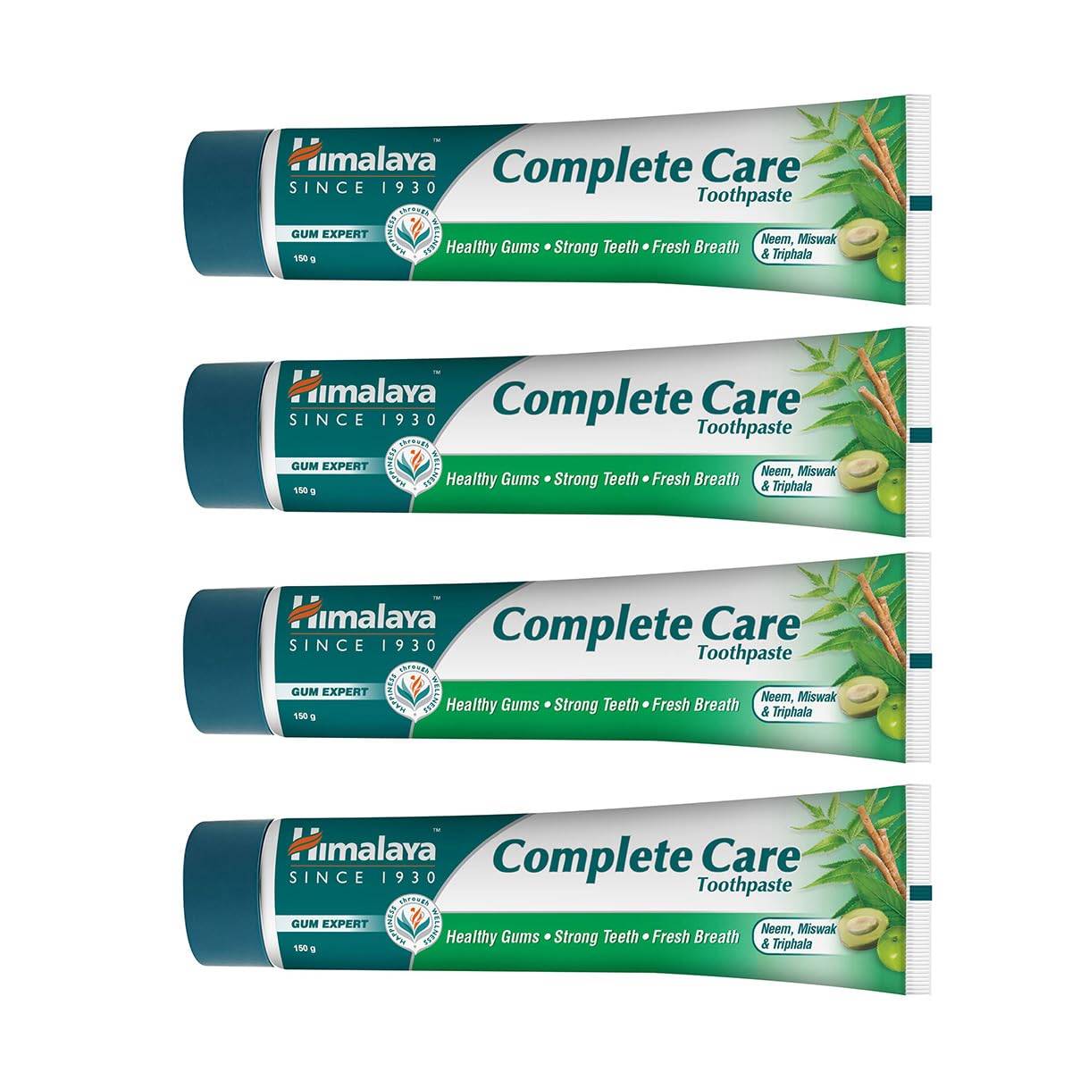 Himalaya Complete Care Tandkräm 600g(150g x 4, Förpackning med 4)| För Starka Tänder & Friska Gångjärn | Med Neem, Miswak & Triphala | Örtbaserad Form