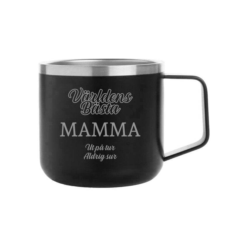 Campingmugg med gravyr - Världens bästa, SVART