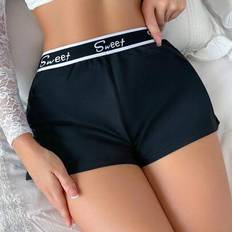 Kvinnor Color Block Letter Tape Sleep Shorts - Svart - L,M,S,XL