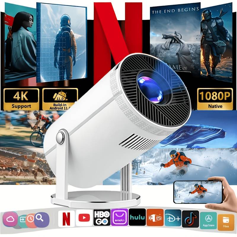 TEMU 4k- Hd Projector (native 1080p) With Automatic Keystone Correction And Stereo Speakers; 270° Flexible Wireless Projector A Mini Projector Featuring And Noise Reduction.