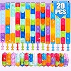 20 stycken pop armband It, fidget toys pack, pop armband fidget leksaksset, silikon regnbåge baby sensorisk leksak, presenter för barn pojkar flickor stressminskning och ångestdämpande