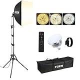 FGen softbox set, 1 x 40 x 40 cm softbox ljus kabellängd 300 cm med 85 W 2 700–6 400 K justerbar LED-lampa och 150 cm stativ, för studioporträtt, videoinspelning och produktfotografering