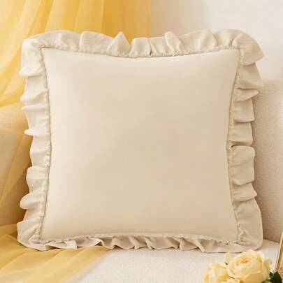 HONEYMOON 1 st sött volangprydd kuddfodral i polyester, romantisk fransk stil, kuddomslag med kuvertstängning, skrynkelfritt, maskintvättbart, höstdek - Ljus khaki (30 cm * 50 cm,60 cm * 60 cm,45 cm * 45 cm,50 cm * 50 cm,40 cm * 40 cm)
