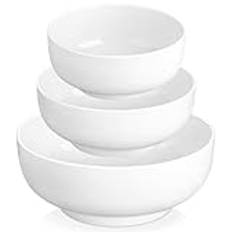 MALACASA Stora soppskålar set med 3, 800 ml/1800 ml/3400 ml porslin vit salladsskål flisbeständig serveringsskål flingskål nudelskål dessertskålar, mikrovågsugn och diskmaskinssäker