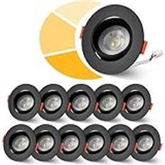 wowatt 12 x infällbar LED-spotlight, dimbar svart, infällda spotlights 4 000K neutral vit, 5 W 480LM motsvarande 50W halogen, 68 mm vridbar takspotlight, spotlight 220 V extra platt rund för kök