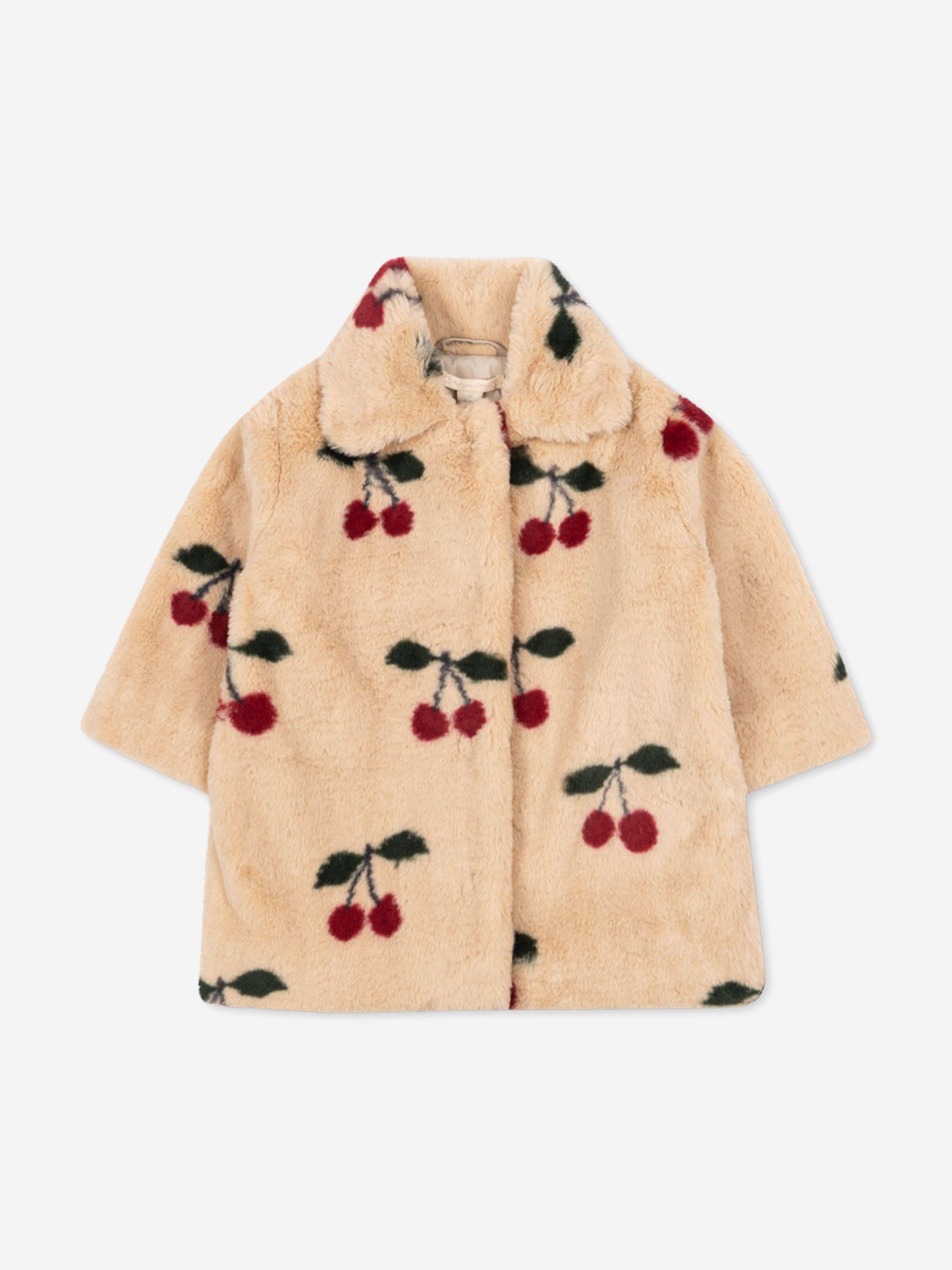 Konges Sløjd Girls Cherry Faux Fur Coat in Beige - Multicoloured / 18 Mths (18 Mths)