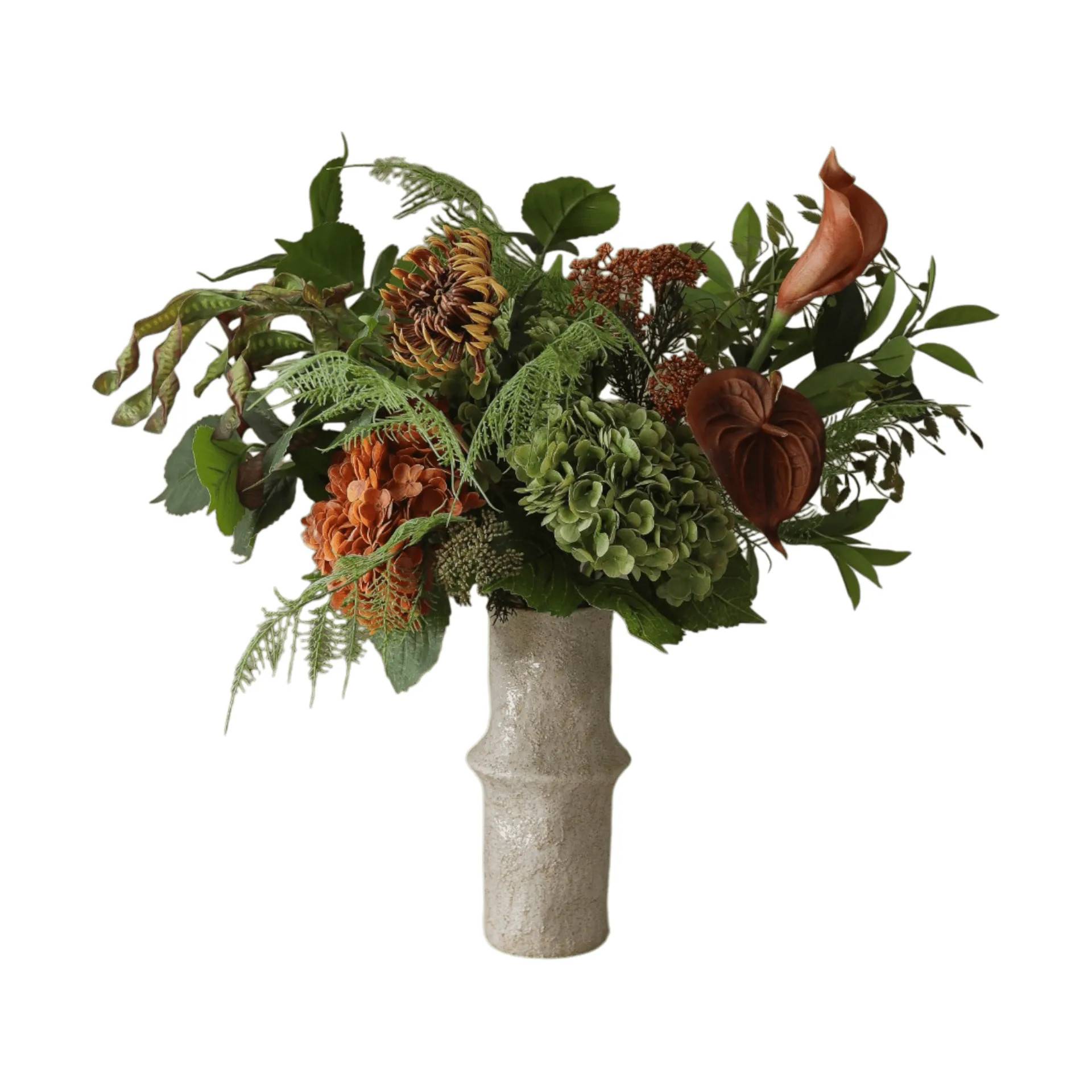 Botané Cedar Grove konstgjord bukett Hortensia-halvkaktusdahlia-kalla, 90 cm, 14 st - Grön