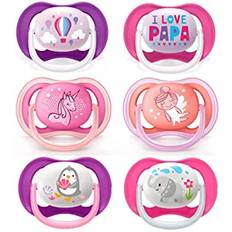 Philips Avent Dummy Ultra Air//6-18 Mo // Storlek 2 // Ultra Air Girl // Set med 6 // inkl. 3 steriliserande transportlådor