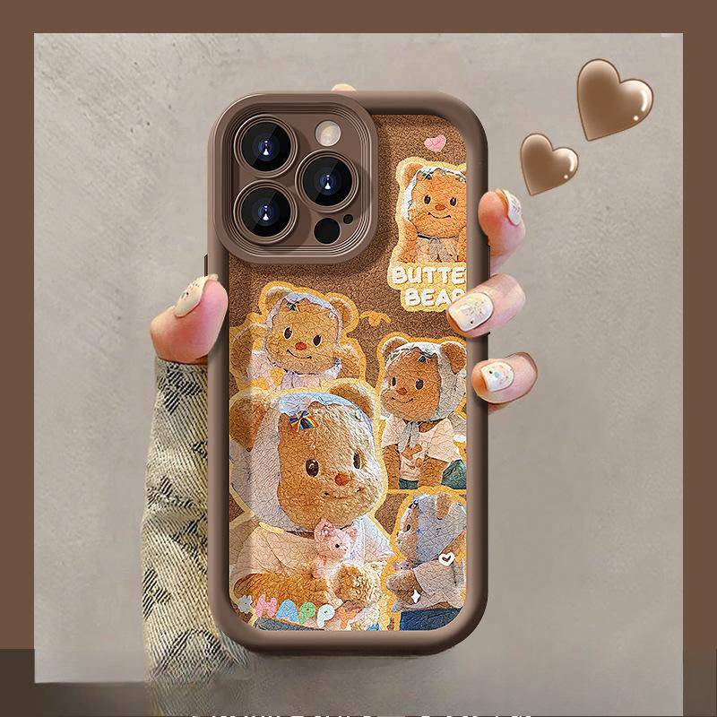 Cute Butter Bear Lanyard Suitable for Apple 13PRO Maillard Mobile Phone Case 14 Silicone Anti-fall 15 Lambskin X Honor Magic4 Pro