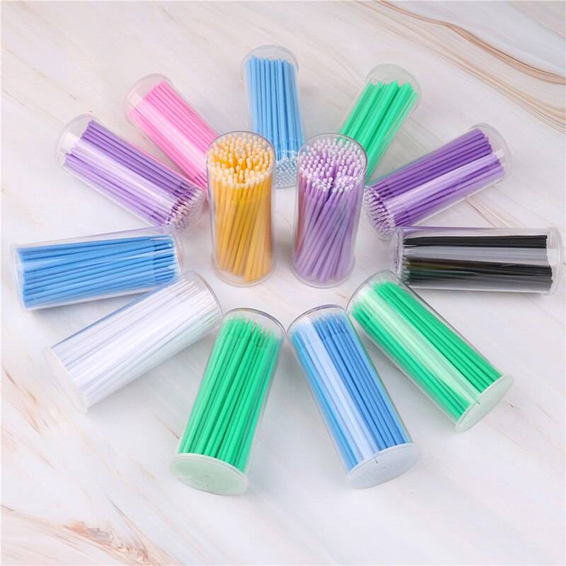 100 st/förpackning färgglada engångsborstar, individuell borttagningspinne, mikroborste, fransmakeup, ögonfransborstar, sminkverktyg - Ljuslila