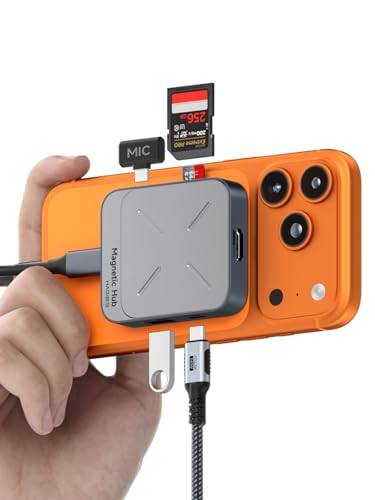Hagibis Magnetic USB C Hub with Magsafe for iPhone 16 15 Pro Max, 7-in-1 Type-C Docking Station 4K@60Hz HDMI SD3.0 TF3.0 Card Solt 100W PD 10Gbps USB-C AUX for MacBook Pro Air, iPad Pro