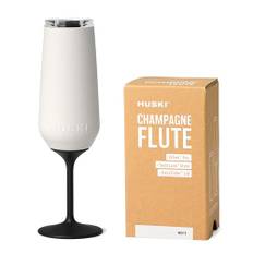 Huski Champagneflöjt, prisbelönt design med avtagbar fot, vinglas av hög kvalitet i rostfritt stål med lock, trippelisolerat glas, 237 ml kapacitet, utmärkt gåva (vit)