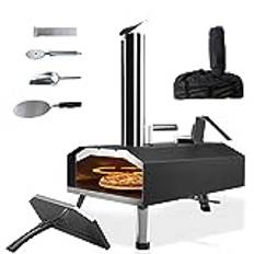 12 tum pizzaugn: KitchenBoss utomhus vedeldad pizzaugn maximal temperatur 500 ℃ Pizza vedeldad ugn bärbar utomhus bränsle träkol för camping trädgård park