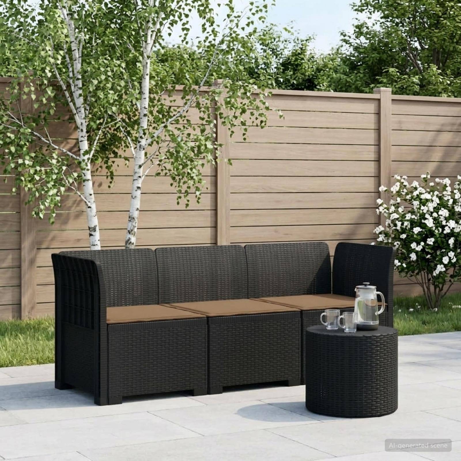 vidaXL 3-personers havensofa med puder i rattanlook PP Antracit