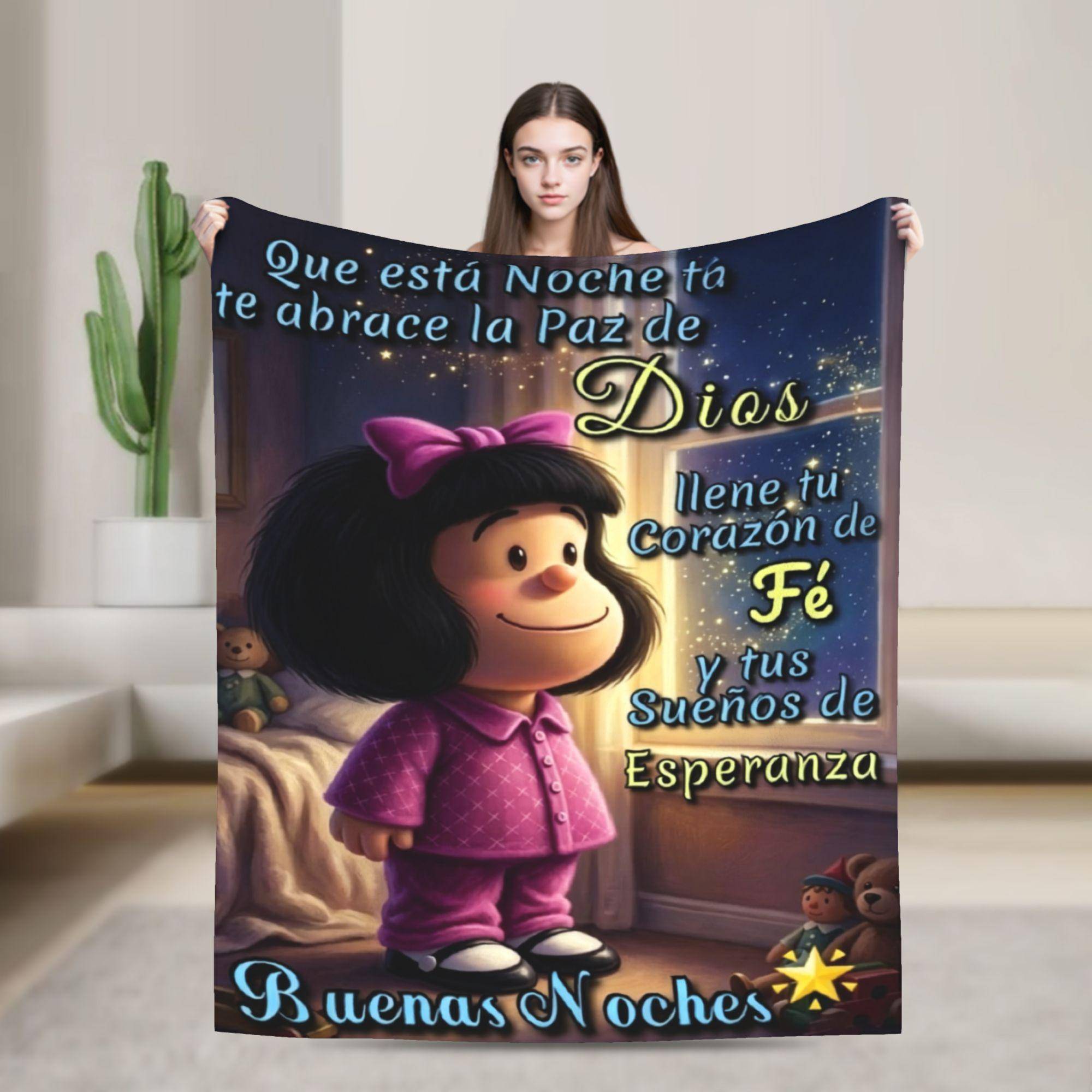 Mafaldas Sovfiltar God Natt Anime Flanell Fantastisk Andningsbar Pläd för Hemmet Vår Höst