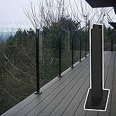 Svart glasbalustrade räcke stolpe för utomhus betong/trägolv säkerhet fyrkantig balkong ledstång (svart H 130 cm/5 fot)