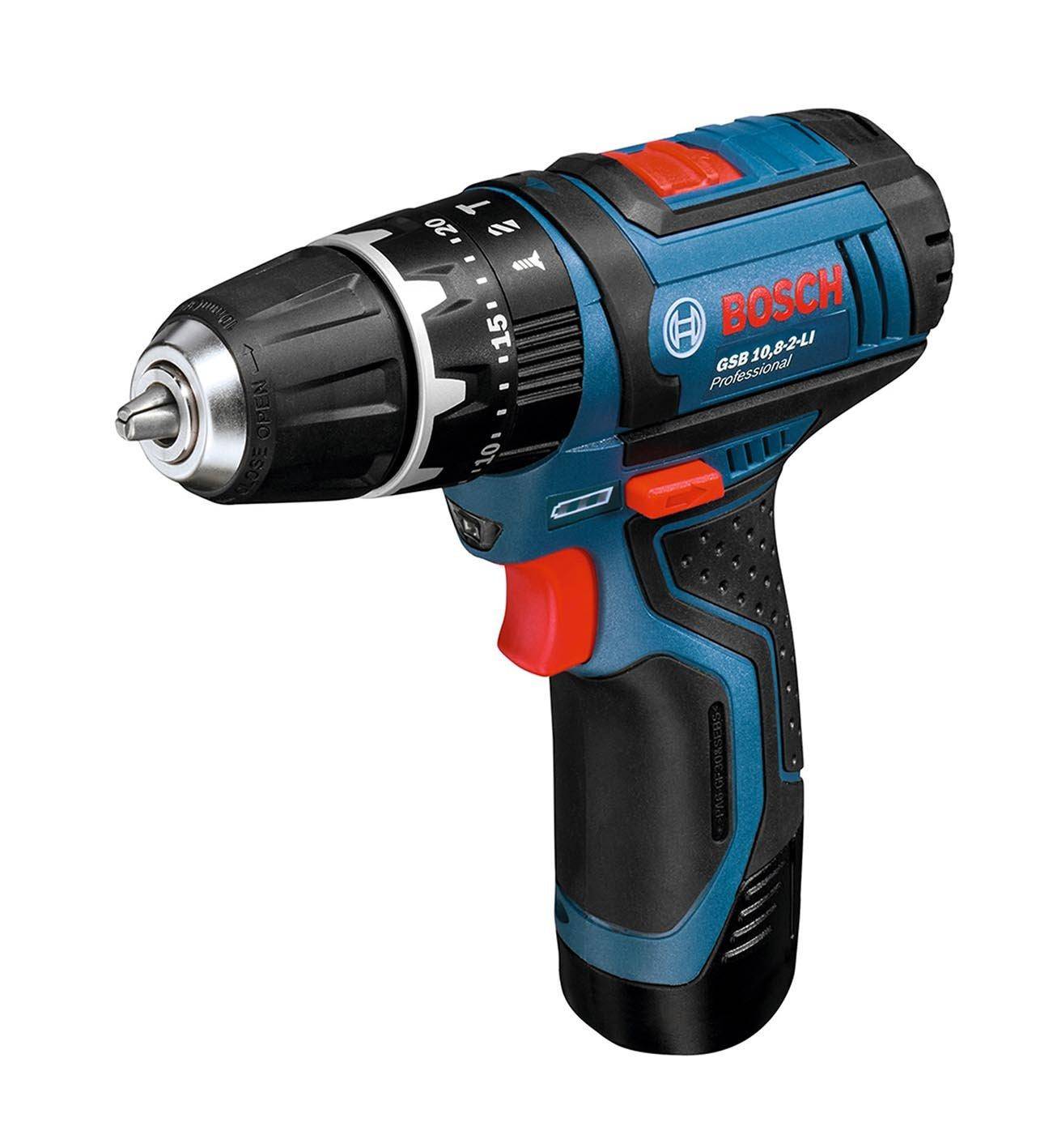 Bosch Professional Cordless Vibrating Driver Drill 2 bärväska 10,8V (2.0Ah stycken, laddare, medföljer) GSB10.8-2-LIN blå
