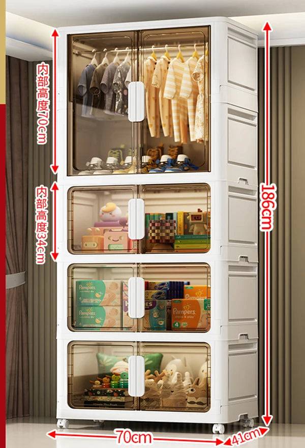 Wardrobe Clothes Organizer Foldable Organizer Cupboard Movable Storage Cabinets for Home - 70x41x186cm-brown