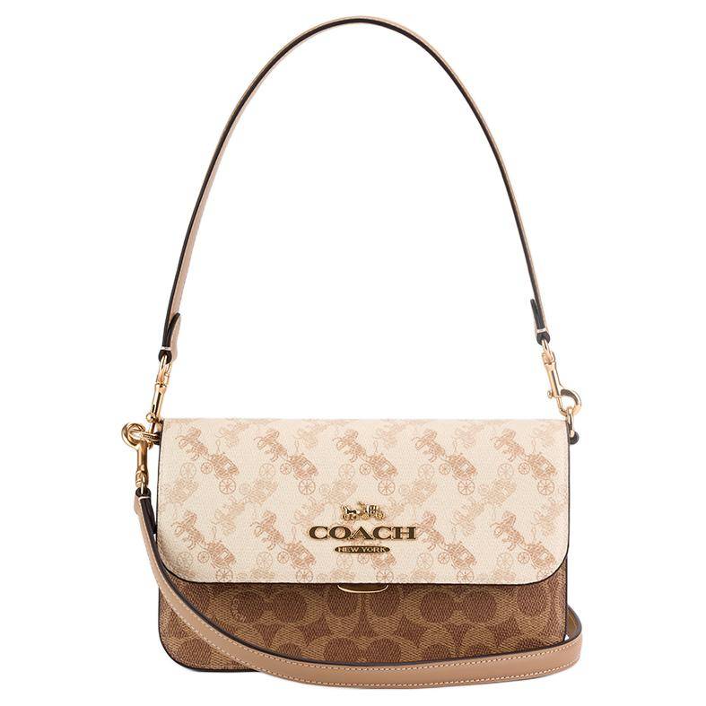 Coach Brynn 23 Horse And Carriage Print Faux Leather Crossbody Shoulder Bag Medium Women bags Chalk-White Mixed-Colors CBM57-IMCAH Gift Box Set (Basic Set+Yellow Box)