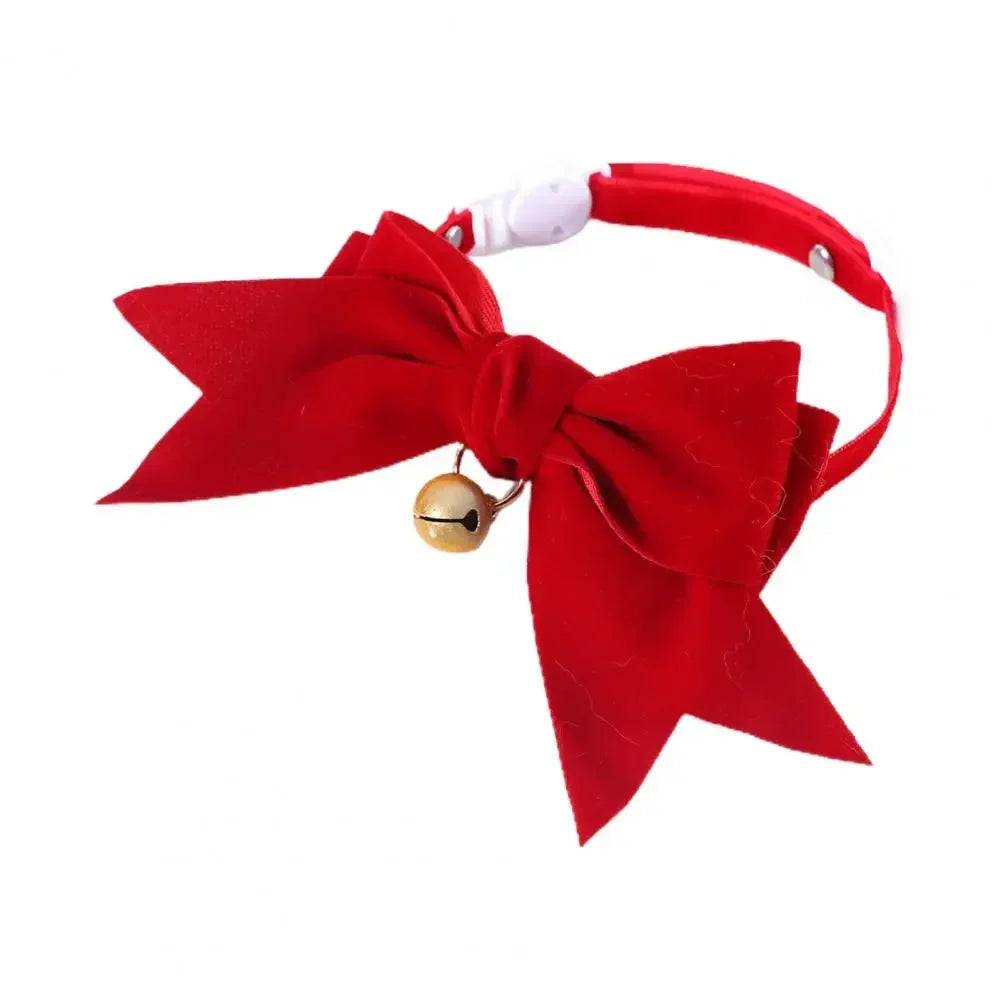 Velvet Bow Cat Collar with Bell - Decorative Breakaway Kitten Collar - Red