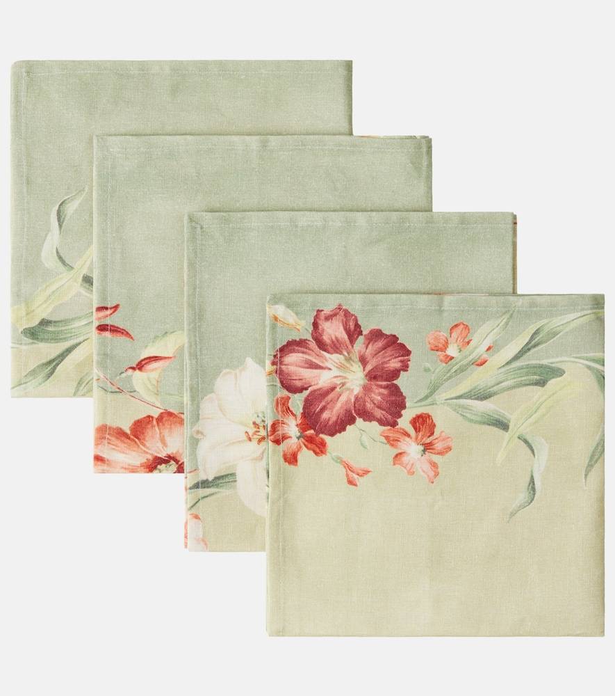 Cabana Ibiscus set of 4 linen napkins - green - One Size