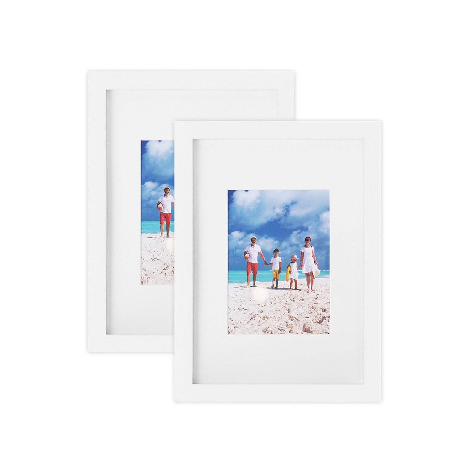 SONGMICS Picture Frame Set of 2, A4 (21x29.7 cm) without Mat, 5x7 inch (13x18 cm) with Mat, Glass Front, Home and Office, White MDF Photo Frames RPF04