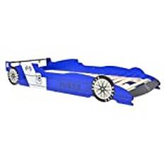 vidaXL Barnsäng Racerbil 90x200 cm Racingsäng Säng Sportbilsdesign Sportbilssäng Bildesign Racerbilsdesign Racerbilsäng Bilsäng Enkelsäng Formula1 Fordon Racersäng Blå