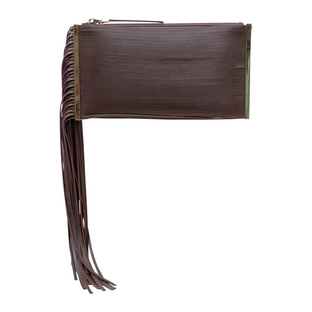 Elisabetta Franchi Fringed Leather Clutch - Tasker - Dame - Brun - ONE SIZE - Uld