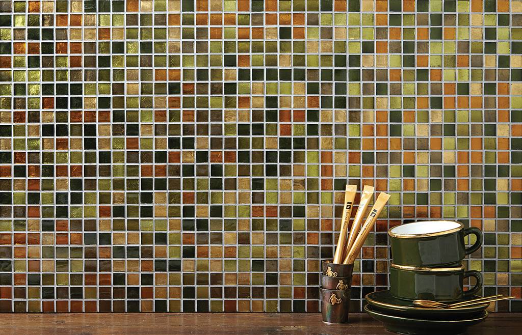 Mosaic Sweden B1208 Glasmosaik Metallmix brun, grön, guld