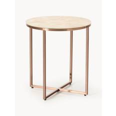 Rundt Antigua sidebord med glasplade i marmorlook