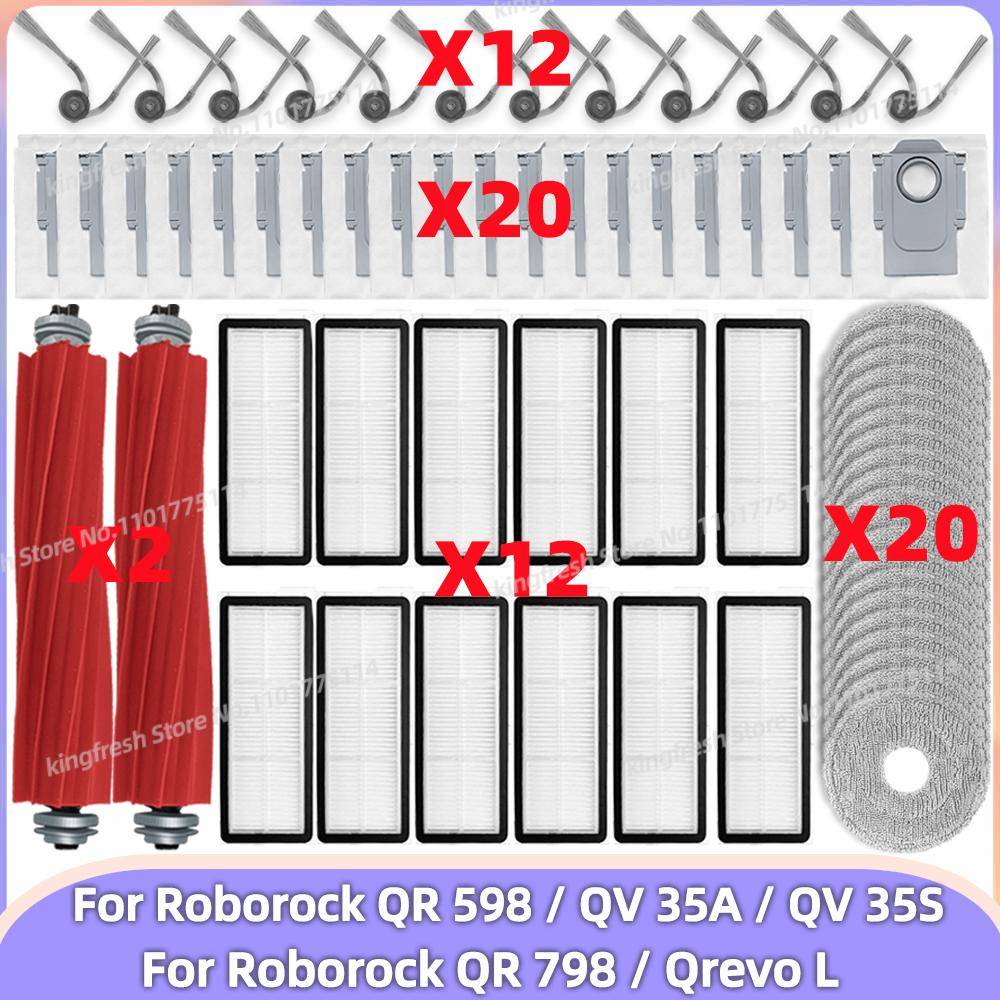 Passar för ( Roborock QR 798 / QR 598 / QV 35A / QV 35S / Qrevo L ) Delar Huvudsidoborste Filter Moppväska QR798 QR598 QV35A QV35S