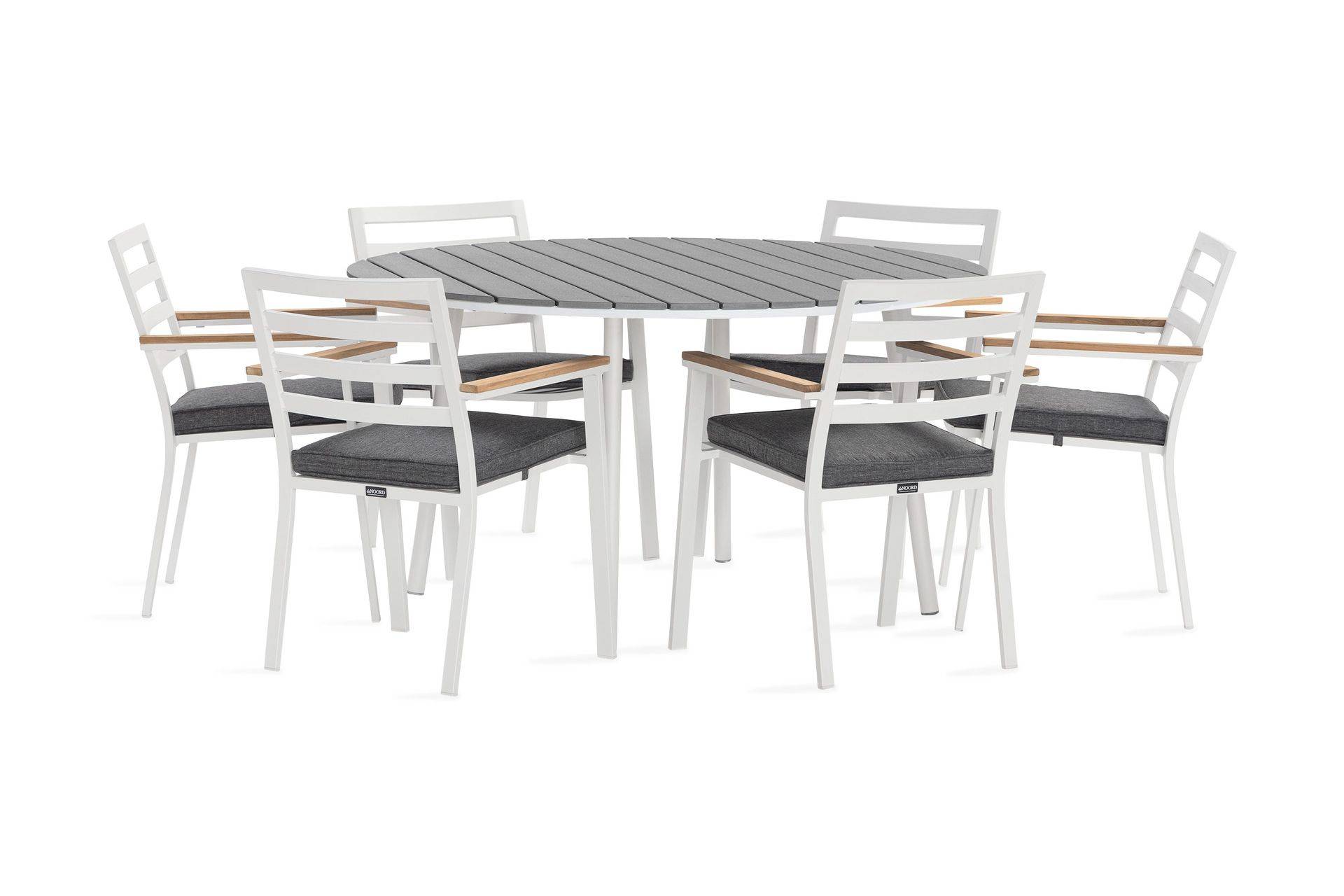 Venture Home Tunis Matgrupp Utomhus Rund 140 cm + 6 Oliver Matstol - Alu/Vit utomhus Vit