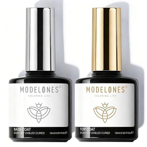Modelones Topp och Baslack 10ml x 2 Gellack UV LED Nagellack, Gel Nail Polish Underlack & Överlack Set för Nagelkonst Nagel Kit