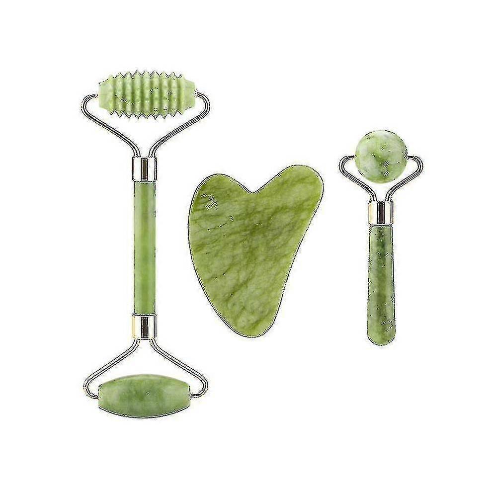 (3 in 1) 3 In 1 Facial Massage Roller Guasha Board Kit Double Heads Jade Stone Face Lift Skin Relaxation Ming Gua Sha Beauty Tool