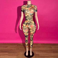 New Spring And Summer Street Music Festival Sexy Small Stand-Up Collar Short-Sleeved Slim Trousers See-Through Full-Frame Dragon Pattern Printed Mesh - Multicolor - L,M,S,XL,XS,XXL,XXS,XXXL,XXXXL