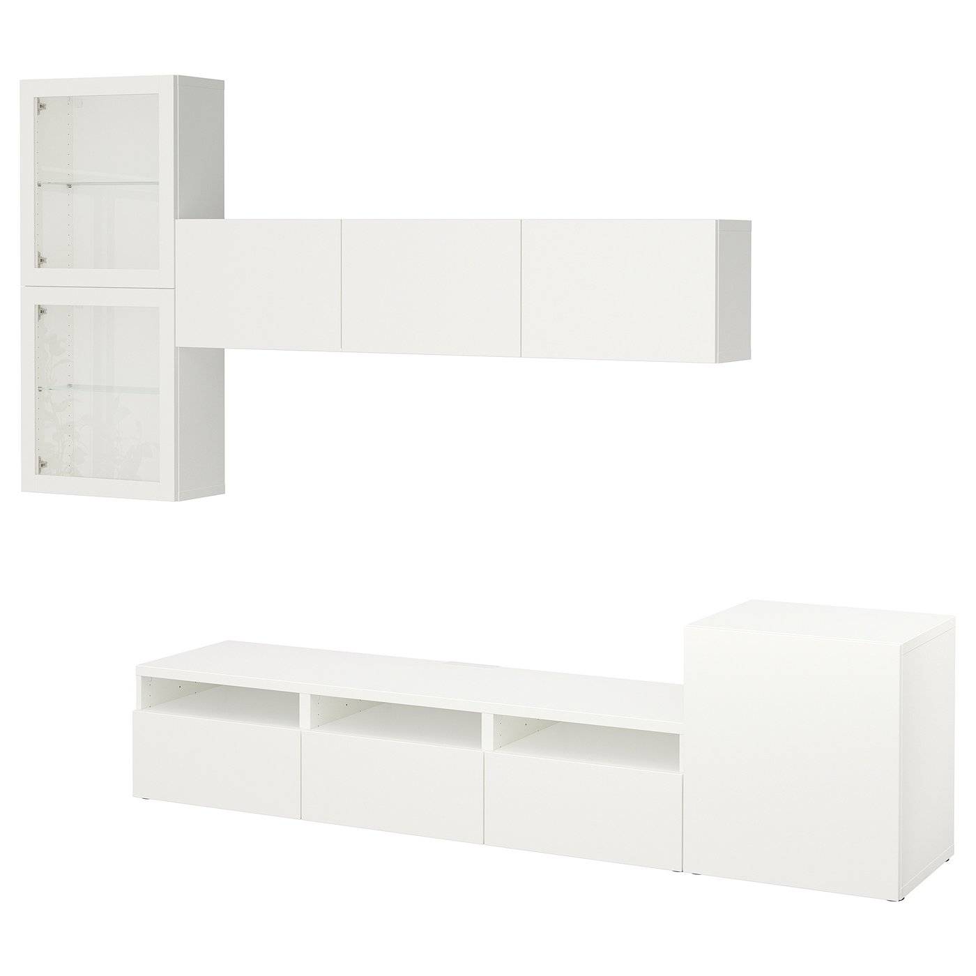 BESTÅ tv-förvaring kombination/glasdörrar, vit/Lappviken vit klarglas, 300x42x211 cm