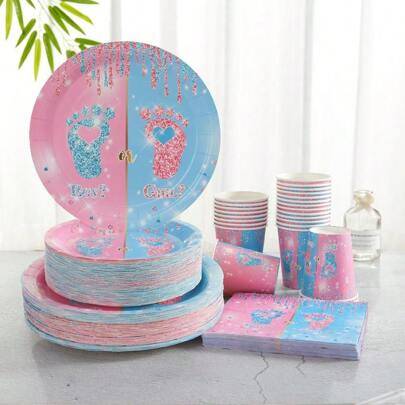 Set med tillbehör för könsavslöjande fest, papperstallrikar för könsavslöjande fest, 7/9 tums könsavslöjande fest, engångstallrikar med servetter, kop - Multifärgad (Multi-size)