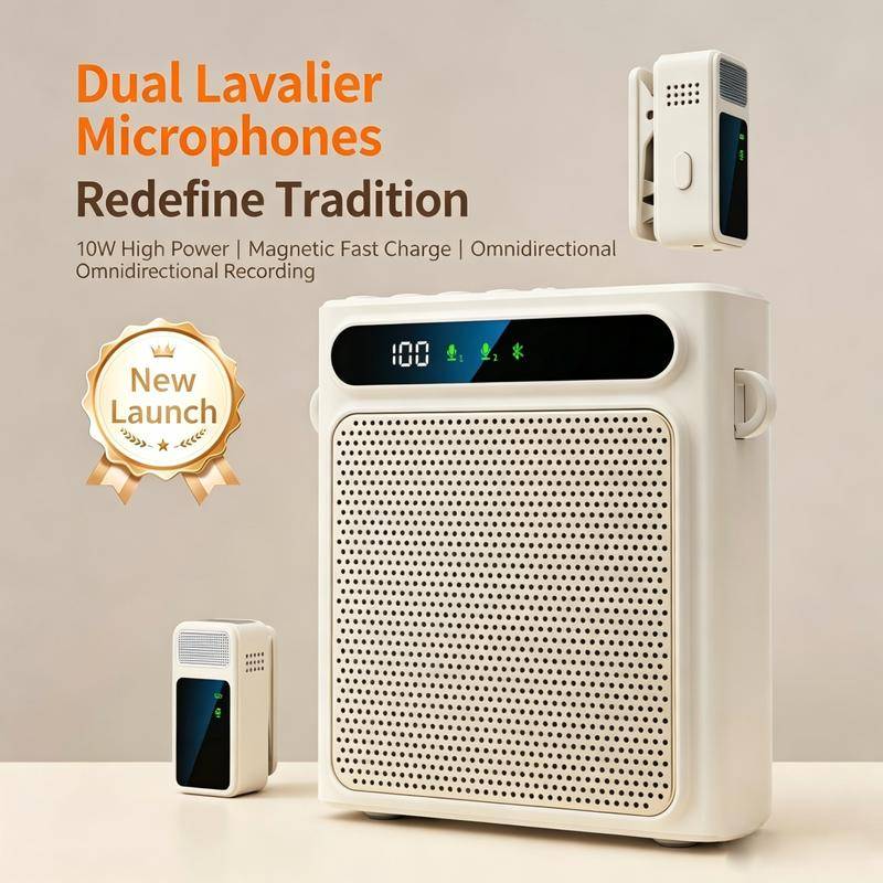 Trådlös Bluetooth-megafon med clip-on-mikrofon Bärbar högtalare Lämplig för lärare Tal Lärande Sång Liv Live vit