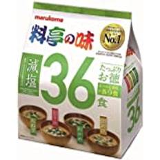 Marukome Misosoppa Ryotei no Aji 4 smaker, reducerat salt, förpackning med 36 snabba japanska misosoppor (Wakame-tång, salladslök, tofu, Aburaage)
