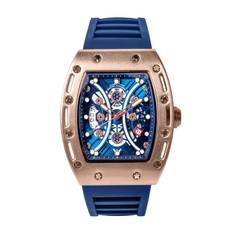 Inferno Blue Men's Watch - Blue Silicone Band - 18k Rose Gold - Skeleton Dial - Chronograph &amp; Date - Daniel Steiger