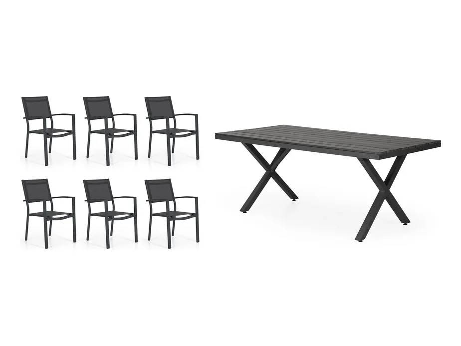 Brafab Leone matgrupp Sort/grå i nonwood 6 lænestole & bord 200x100 cm