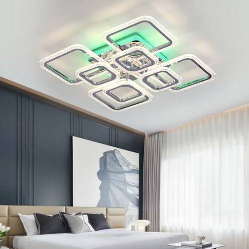 STCH LED Taklampa, Modern Taklampa 100W Ljuskrona Fyrkantig, Dimbar Plafondlampa med Fjärrkontroll, Multifunktionell Takbelysning För Vardagsrum, Sovrum, KöK, Korridor, Balkong, Hall, 3000-6500K