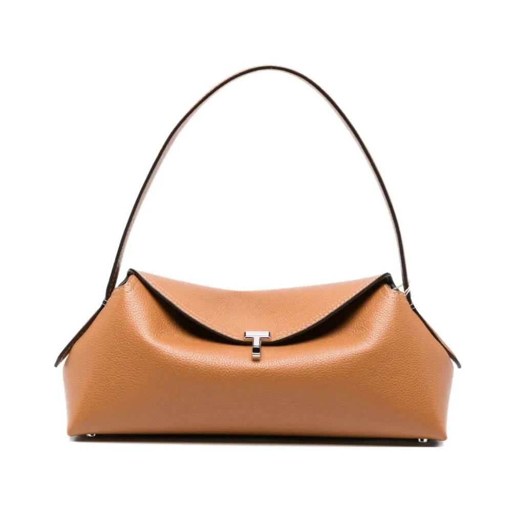 TotêMe T-lock Skuldertaske i Kornet Læder - Tasker - Dame - Beige - ONE SIZE - Uld