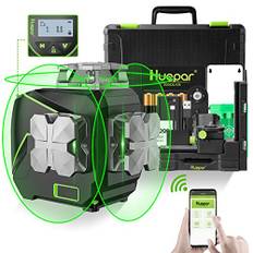 Huepar 12 Lines 3D självnivellerande lasernivå med LCD-skärm 3 x 360 ° Bluetooth-anslutning Green Beam Crosshair Laser Tool -360 ° Horisontell/Vertikal Laser S03CG-C