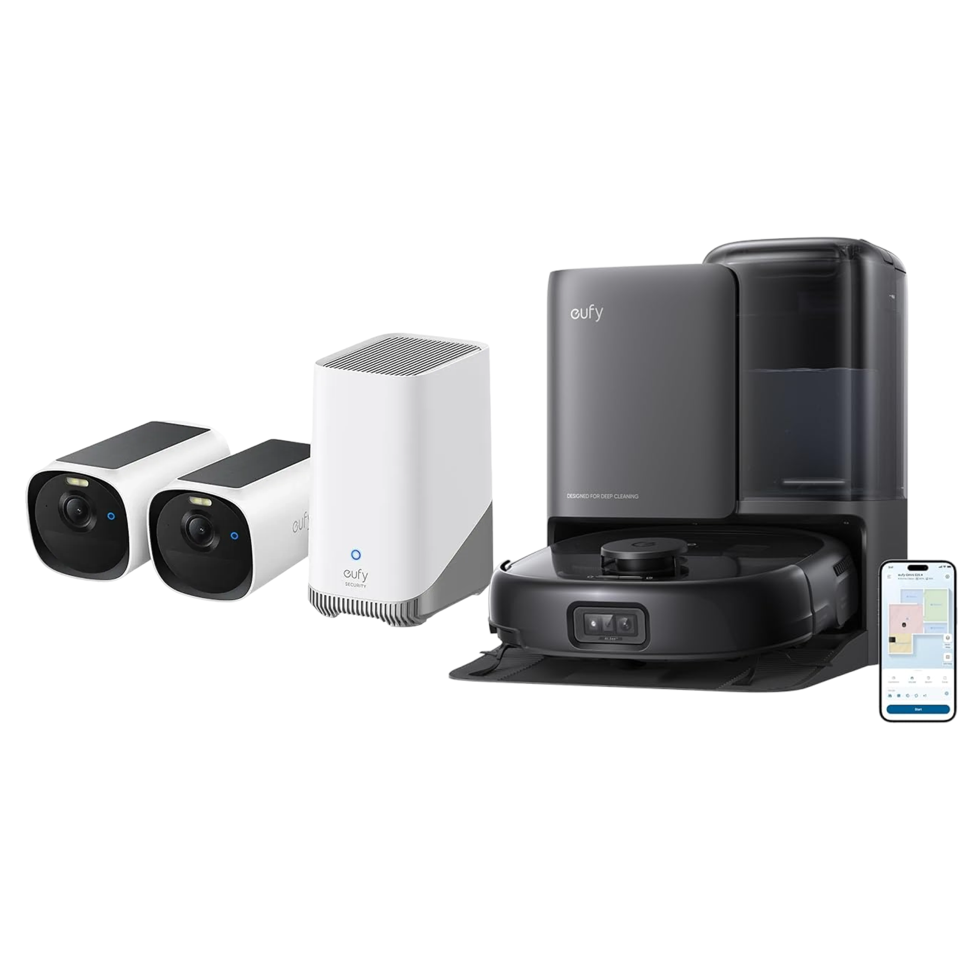 eufy Robot Vacuum Omni E25 (Black) + eufyCam E40 2-Cam Kit + HomeBase S380