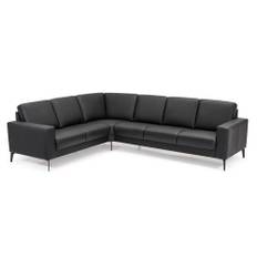 Hixon 6 Pers. Hjørnesofa, Sort Læder (Højrevendt) 88 Cm 290 Cm Fra My Home